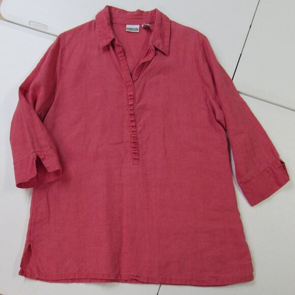 Chico's Stonewashed Red 100% Linen 3/4 Sleeve Tunic Top Size 2 (XL) - Picture 2 of 16